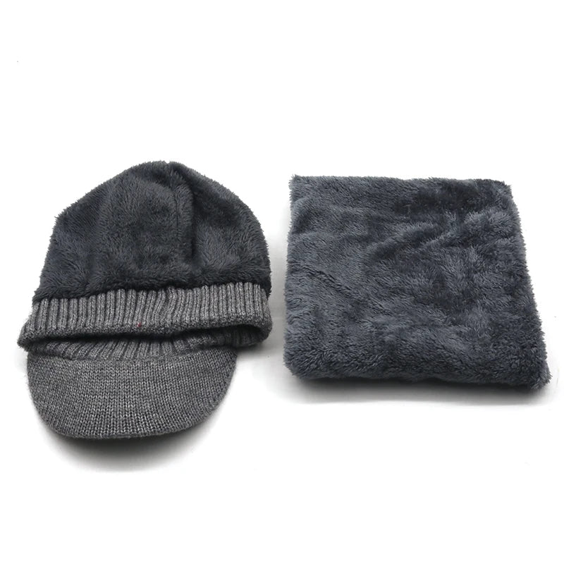 New Winter Beanie Hats Scarf Set Warm Knit
