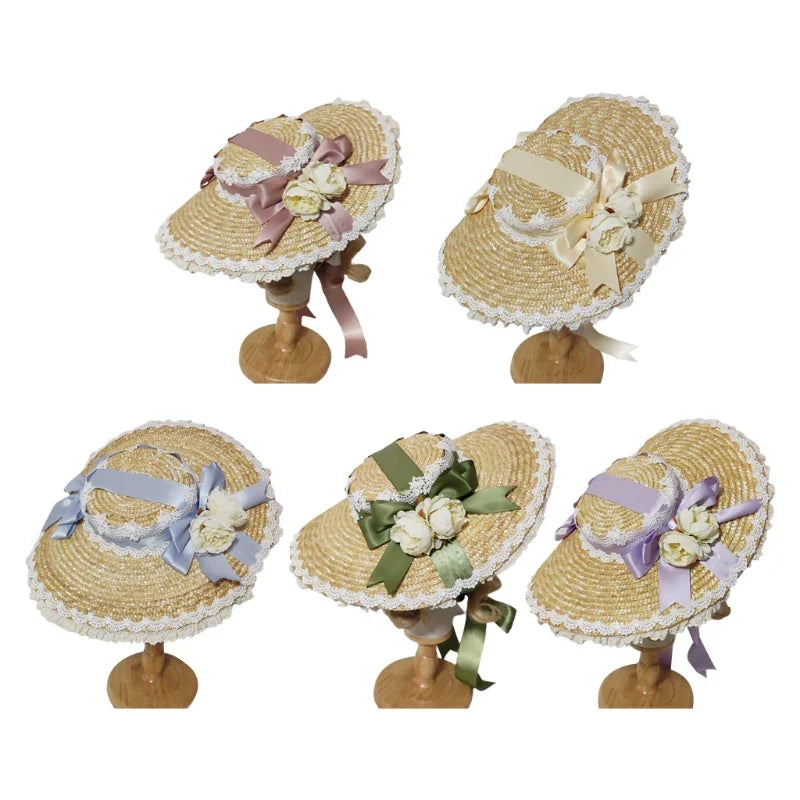 Japanese Lolita Sweet Handmade Straw Sun Hat Lace