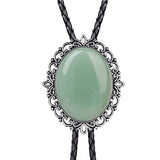 Hollow pattern emerald bolo tie leather cord necklace