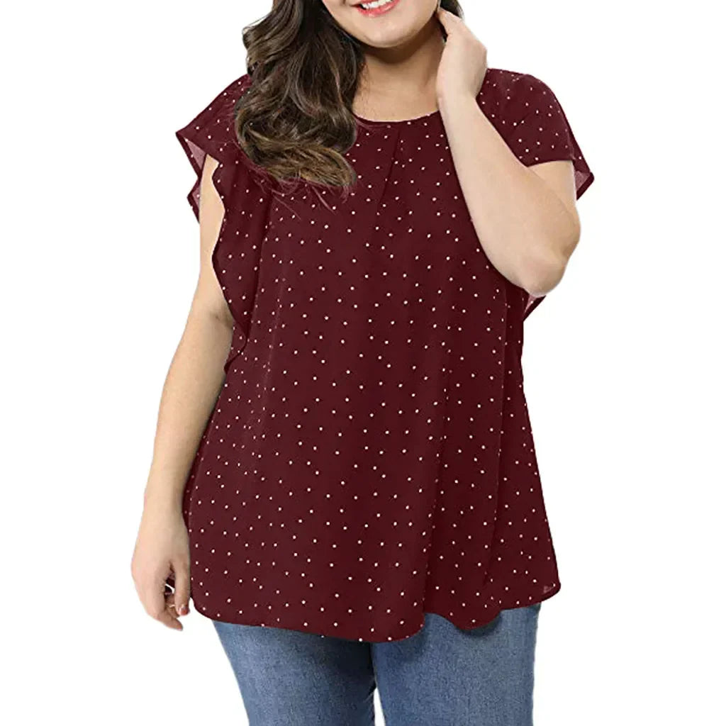 Womens Summer Plus Size Blouses Ruffle Sleeve Shirt