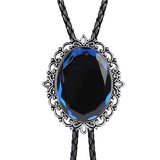 Hollow pattern emerald bolo tie leather cord necklace