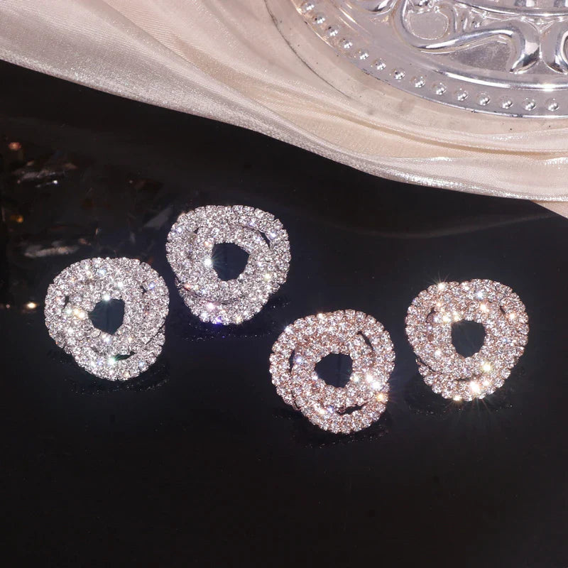 Elegant Shiny Full Rhinestone Crystal Stud Earrings for