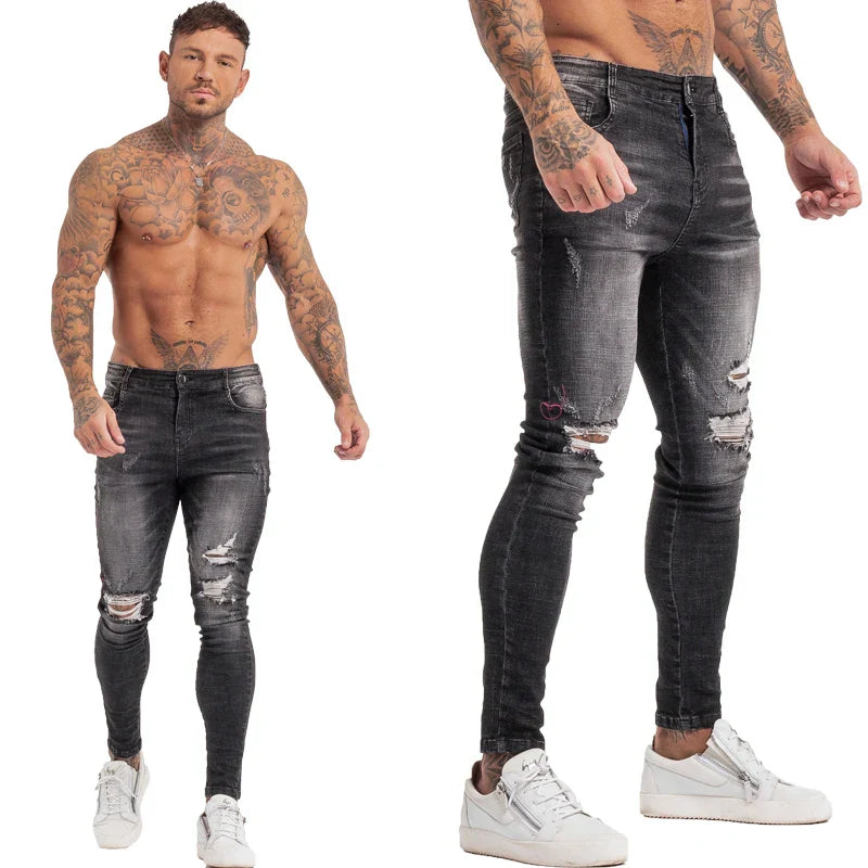 GINGTTO Jeans Men Elastic Waist Skinny Jeans Men