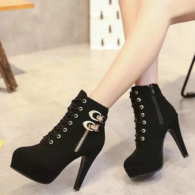 Plus Size Ankle Boots Women Platform High Heels