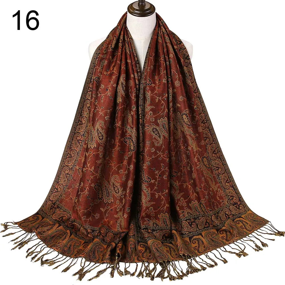 Pashmina Silk Scarf Shawl Wrap Paisley Jacquard Flowers