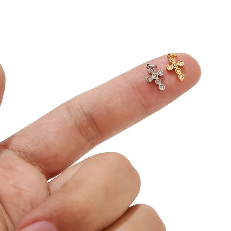 5pcs Stainless Steel Mini Cross Charms Cubic Zirconia