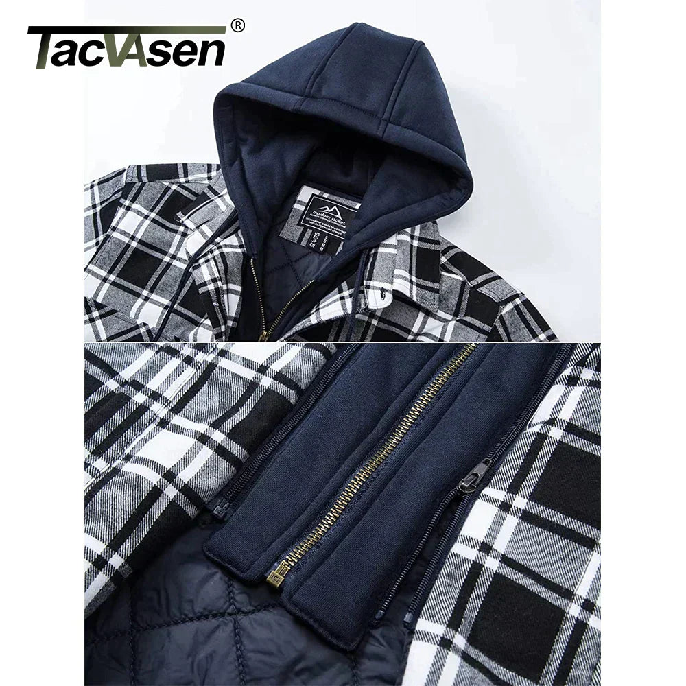 TACVASEN Men's Flannel Shirt Jacket with Removable Hood