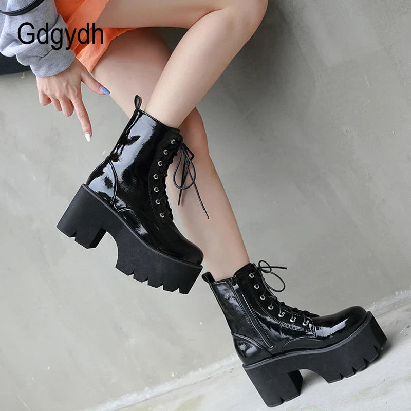 Gdgydh Woman Lace Autumn Boots Womens Ladies Chunky