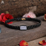 Natural Black Tourmaline Single Beads Woven Adjustable Bracelet
