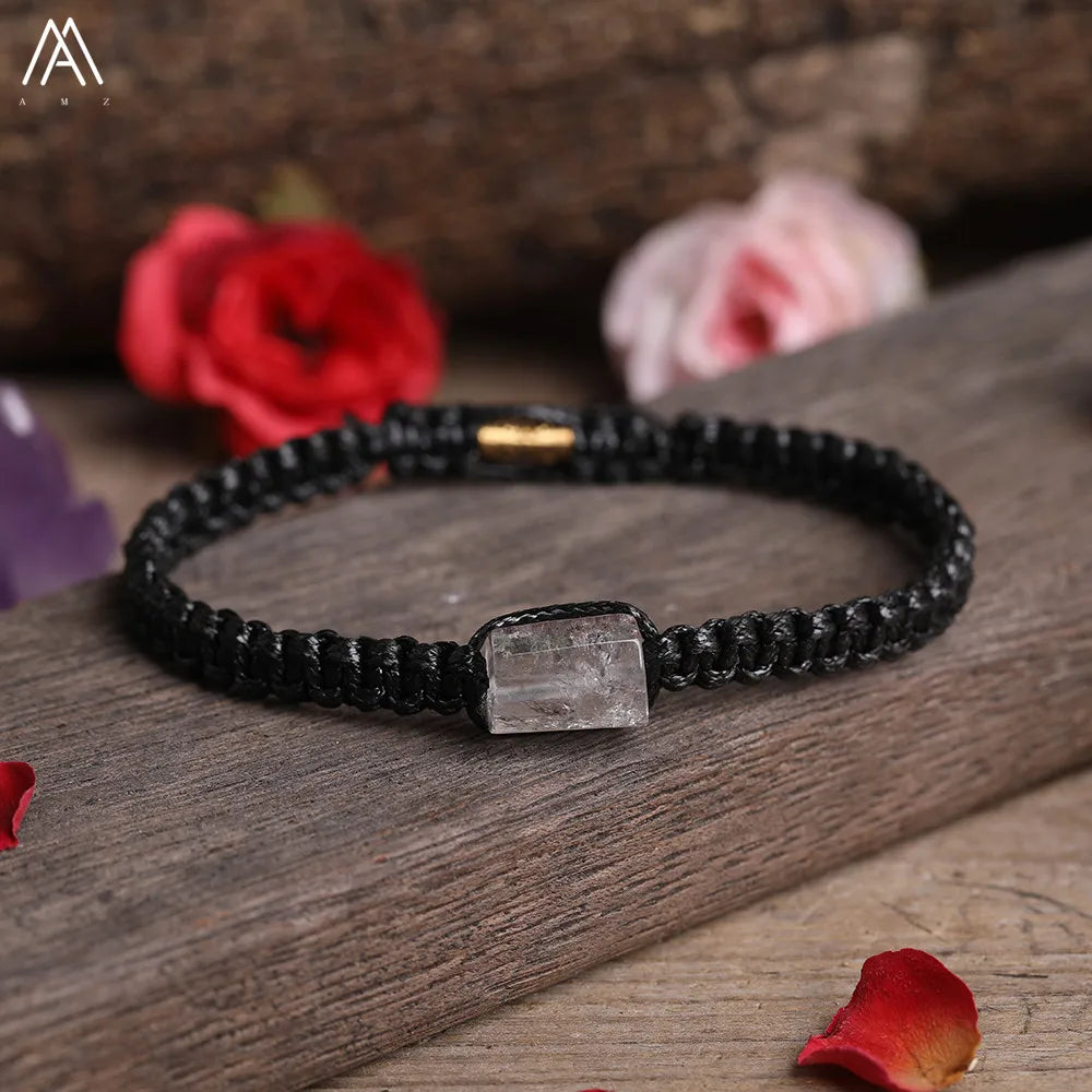 Natural Black Tourmaline Single Beads Woven Adjustable Bracelet