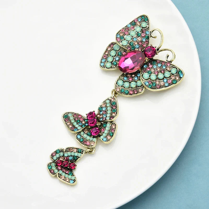 Wuli&baby Big Rhinestone Butterfly Brooches For Women Vintage