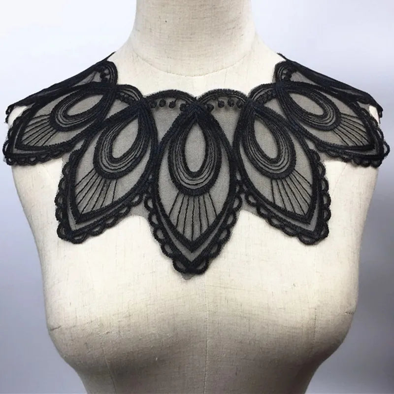 1 Pc Black Flower Neckline Collar Lace Applique