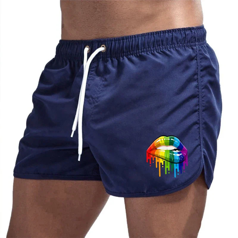Summer Men's Shorts Lip Printing Sport Casual Fitness
