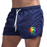 Summer Men's Shorts Lip Printing Sport Casual Fitness