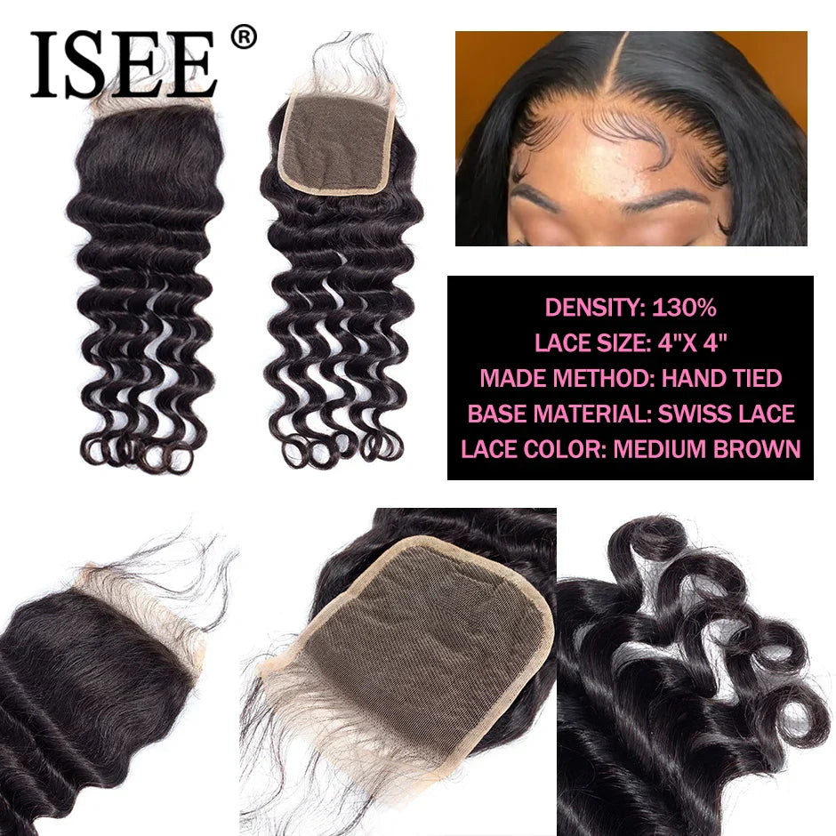 ISEE HAIR Brazilian Loose Deep Bundles With Closure