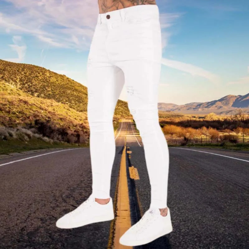 Fashion Casual White Ripped Jeans For Men Jeans