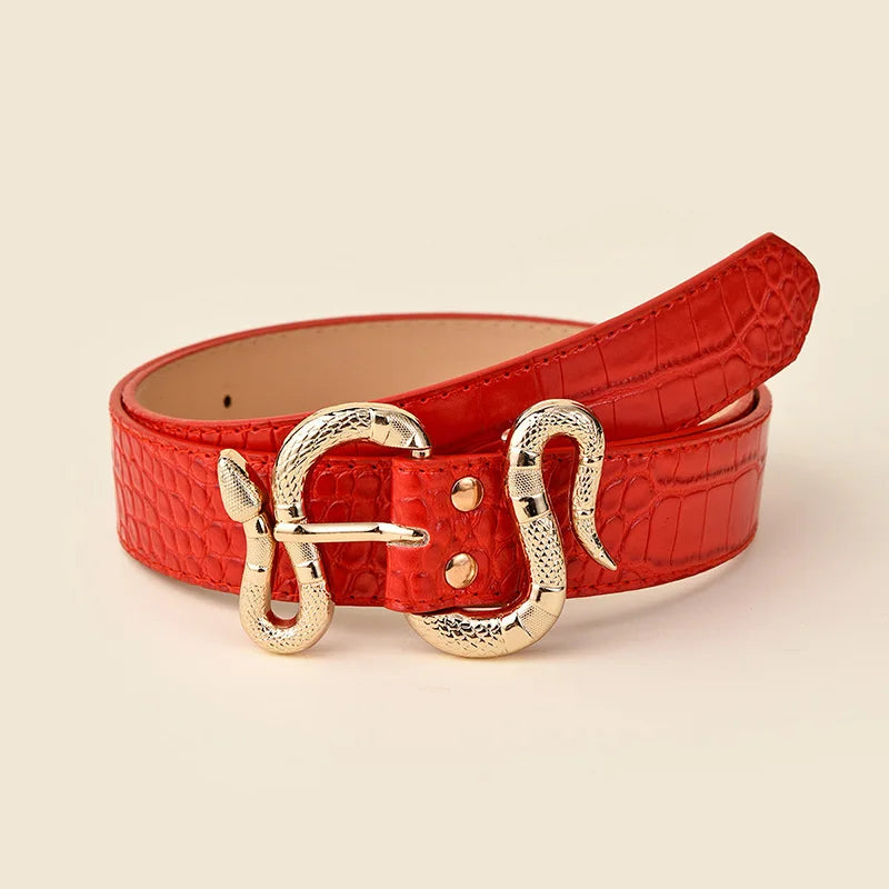 Fashion Women&#39;s PU Imitation Crocodile Leather Belt Metal
