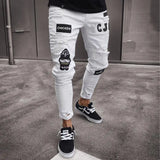 Men's Ripped Pencil Pants Men Skinny Denim Biker