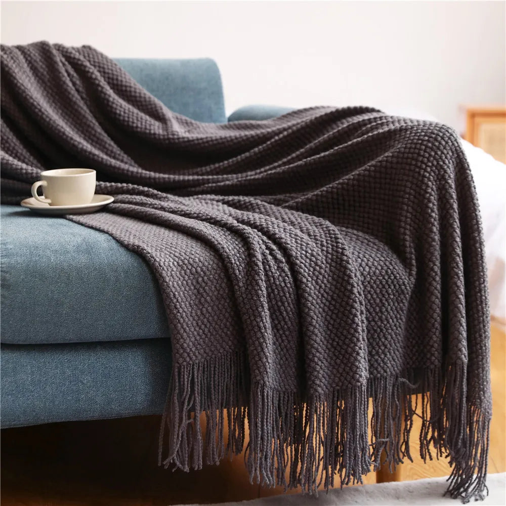 Textile City Corn Grain Waffle Embossed Knitted Blanket