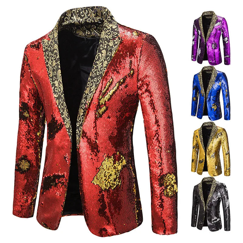 Men Blazer Shiny Sequin Shawl Collar suit Men
