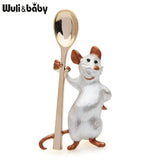 Wuli&baby Holding Spoon Smiling Mouse Brooches Women Alloy