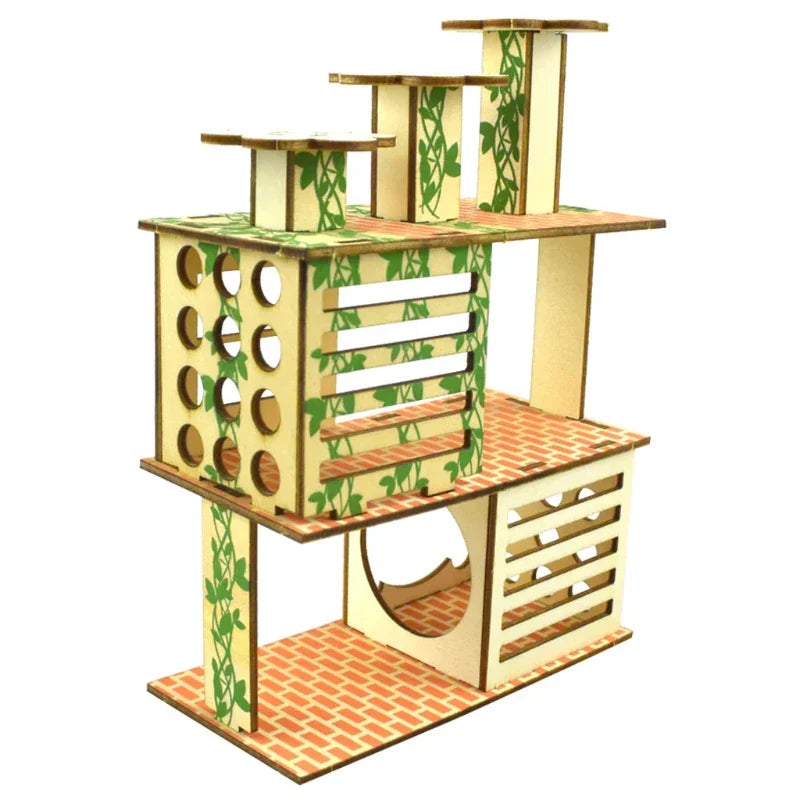 Hamster Wooden Villa House Climbing Toy Hideout Nesting
