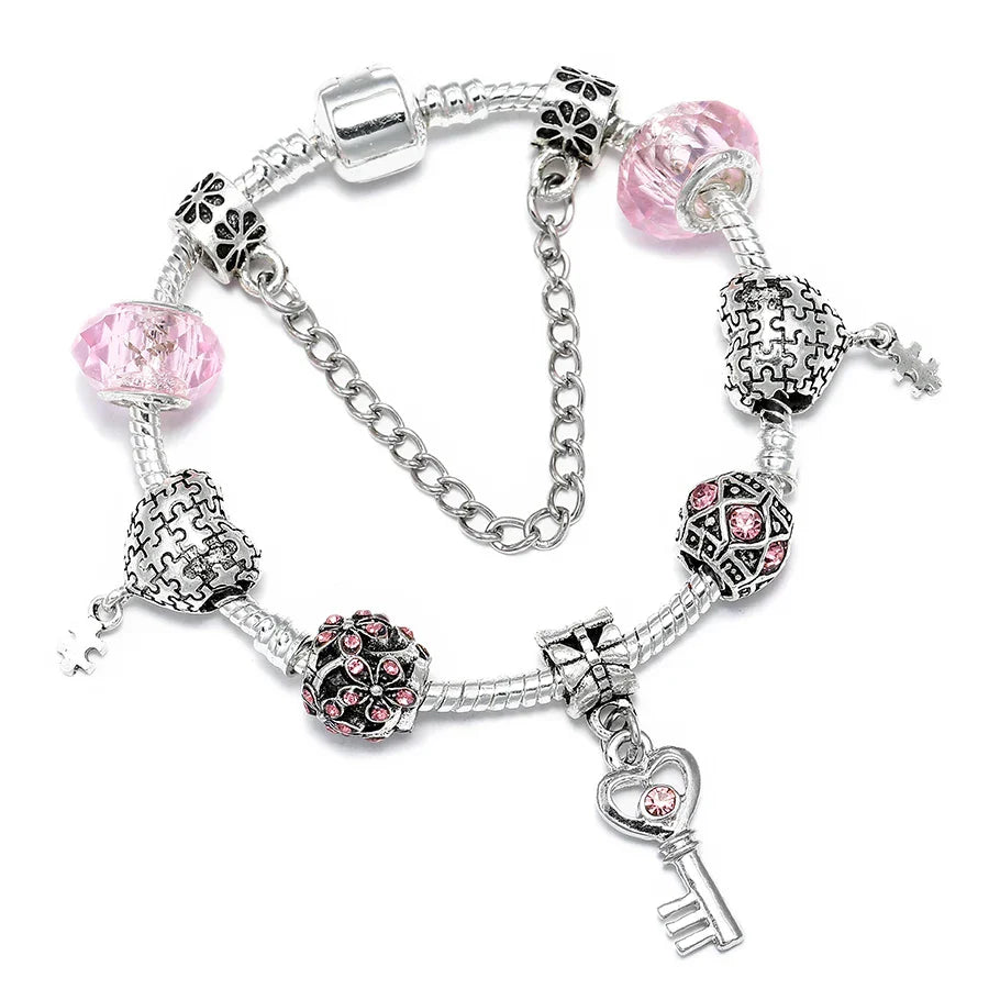 Seialoy Silver Plated Heart Key Pendant Charm Bracelets