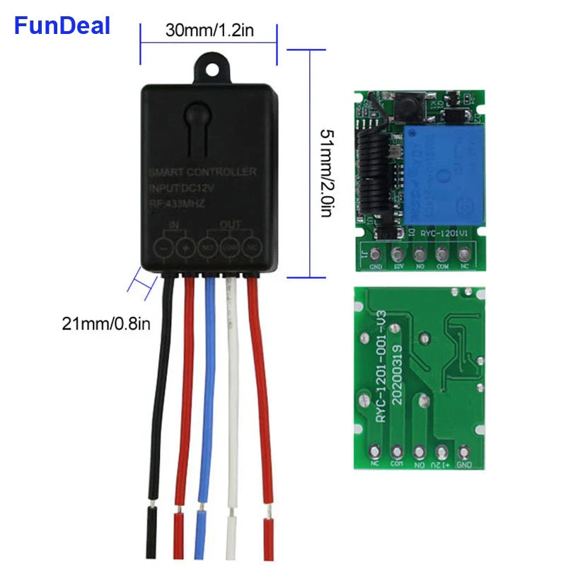 FunDeal 433Mhz Universal Wireless Remote Control Switch DC
