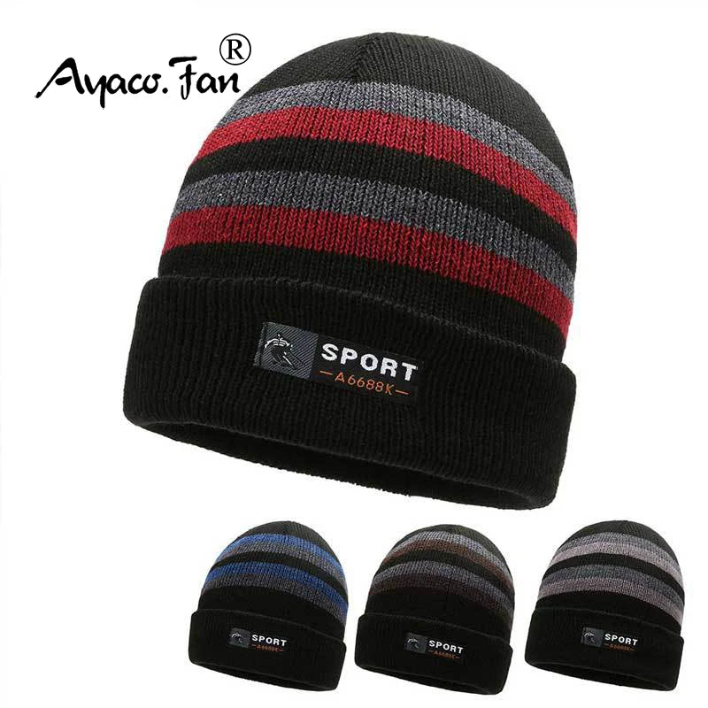 Winter Hats for Women Thick Beanies Letter Striped