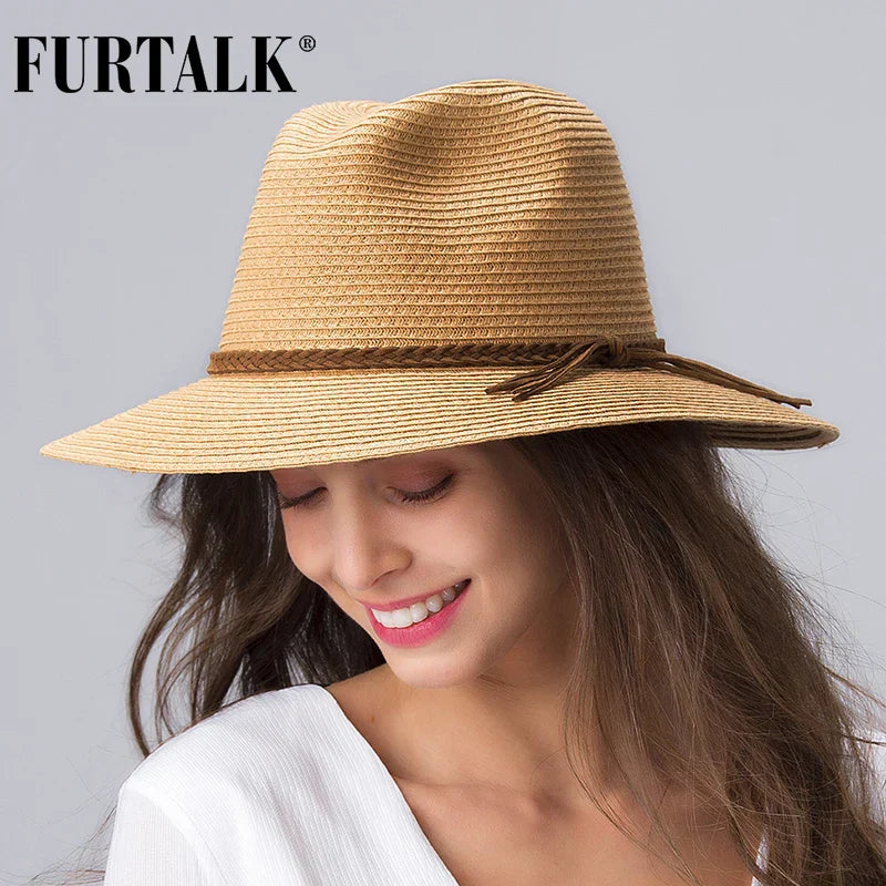 FURTALK Summer Straw Hat for Women Panama Beach