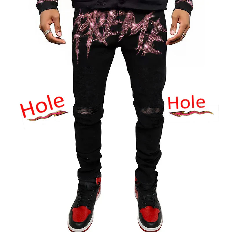 New Men Trend Black Ripped Jeans Fashion Street