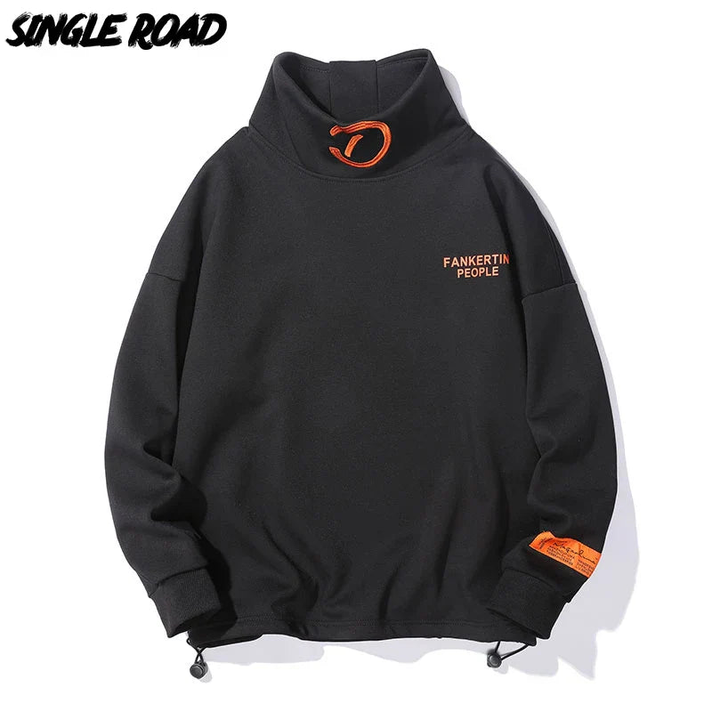 Single Road Mens Turtleneck Sweatshirt Men Winter Fleece