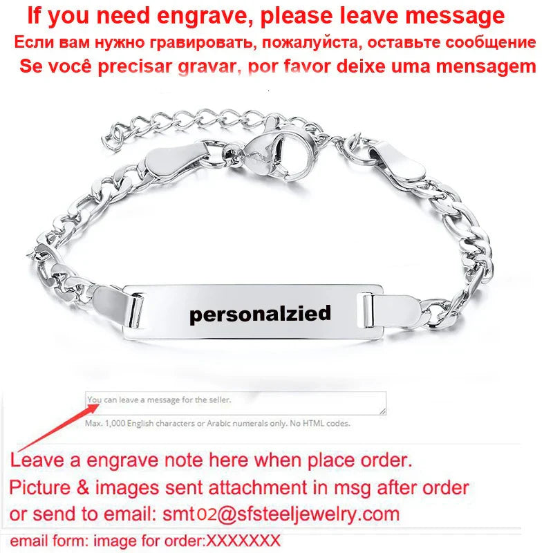 Personalize Baby Name Bracelet Figaro Chain Smooth Bangle