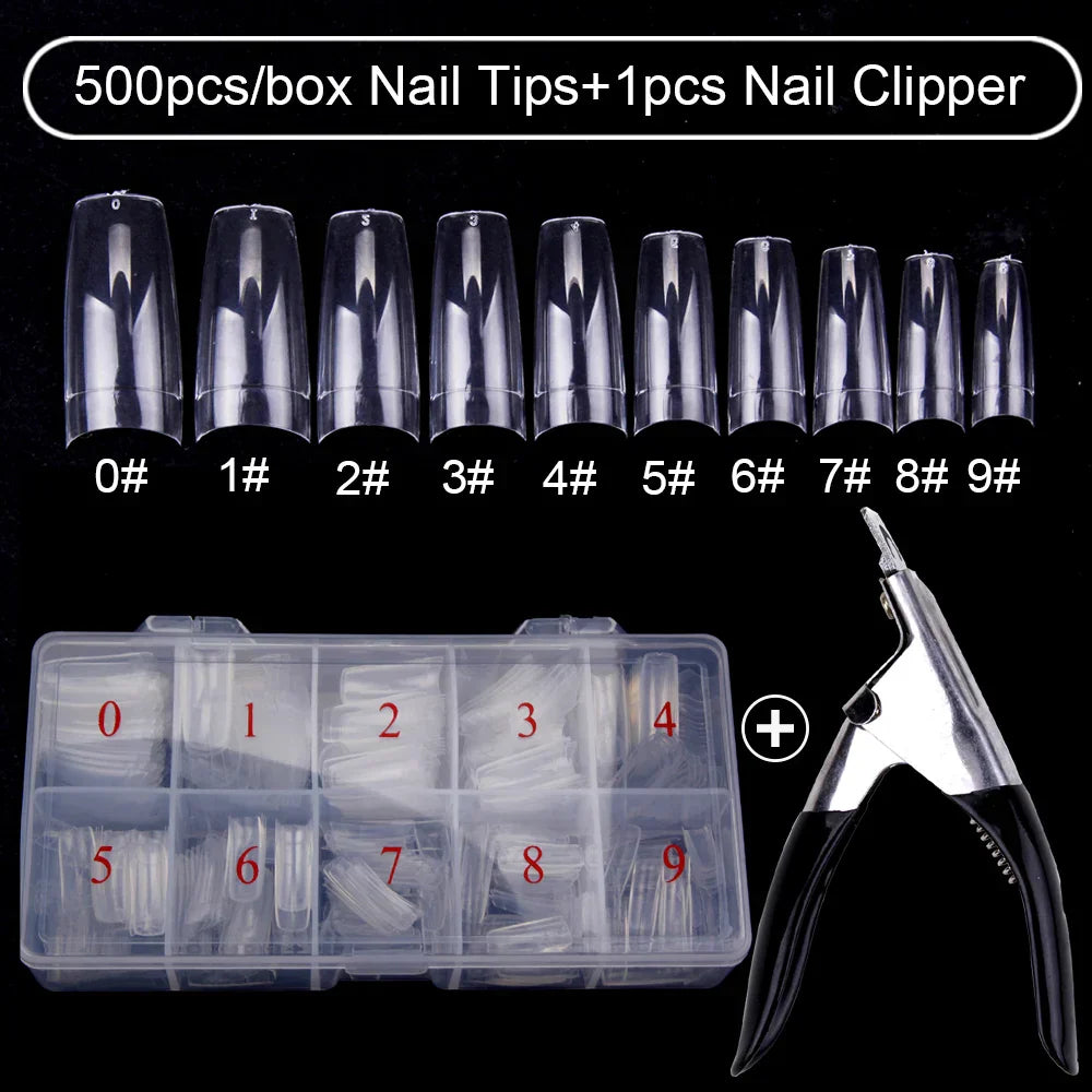 500Pcs/Box False Nails Tips Manicure Kit Nail File