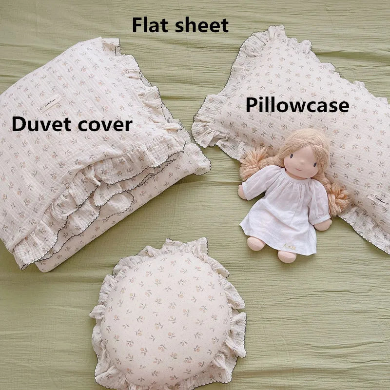 Vintage Floral Muslin Cotton Baby Bedding Set Girls