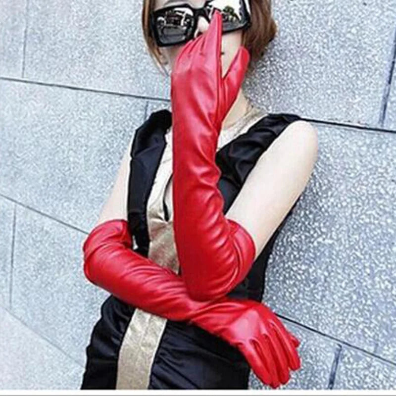 Hair women's long touch screen leather gloves 50cm