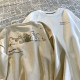 Vintage Fashion Women Cotton cat print round neck pullover sweatshirt harajuku oversize itself Loose Sweatshirt top худи
