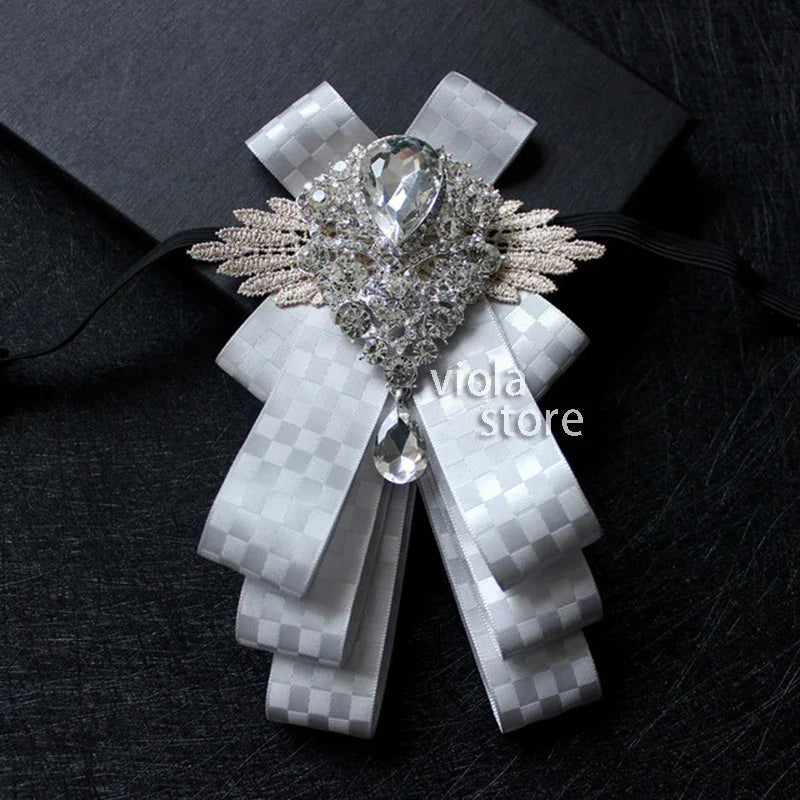 Elegant Gorgeous Diamond Ribbon Bowtie Men Wedding Suit