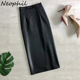 Neophil 74cm Women's Winter Pu Leather Midi Skirts