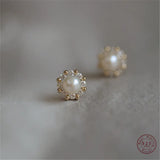 925 Sterling Silver French Simple Pearl Stud Earrings