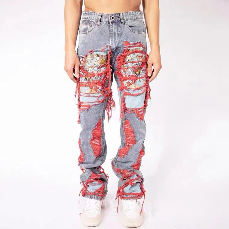 High Street Hip Hop Destroy Brushed Embroidered Baggy