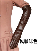 Hair women's long touch screen leather gloves 50cm