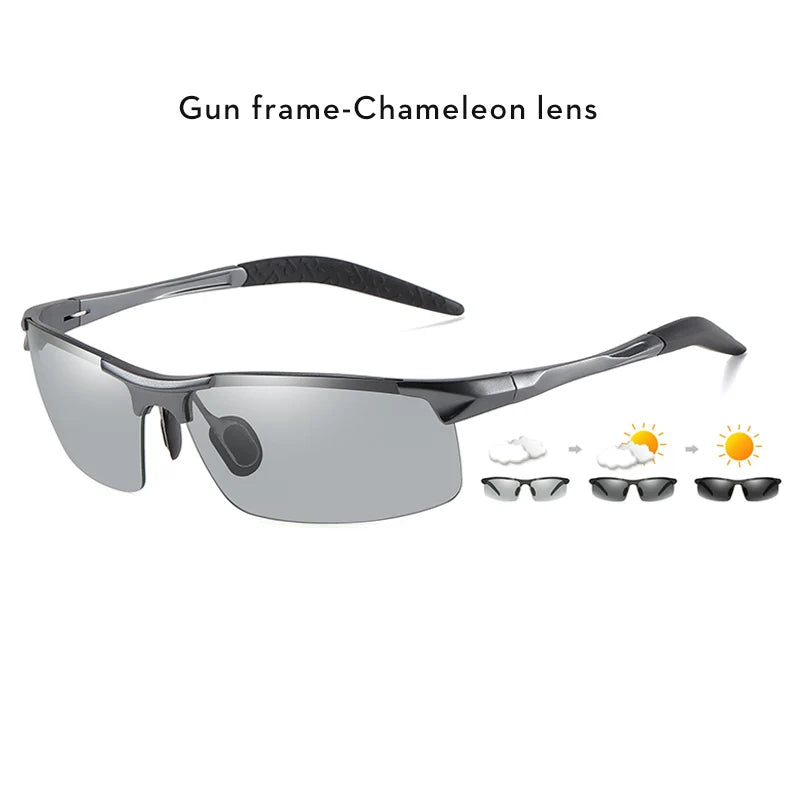 2023 Aluminum Rimless Photochromic Sunglasses Men Polarized Day