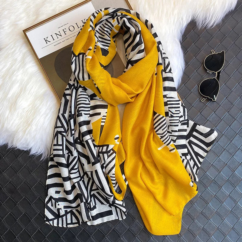 2023 New Plaid Cotton Pashmina Shawl Lady Wrap