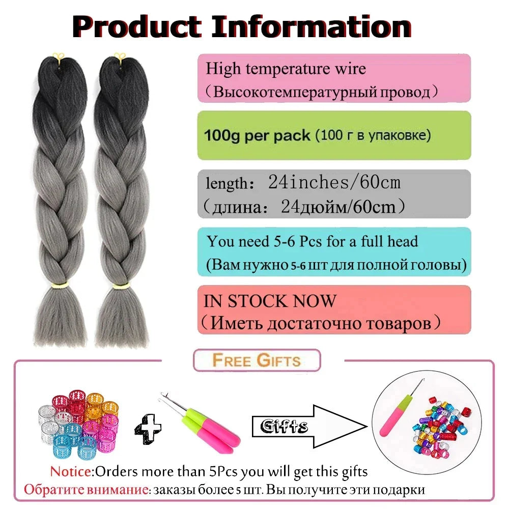 6 Bundle Braiding Hair 24 Inch Synthetic Jumbo