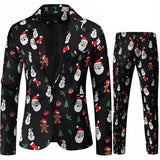 Red Printed Two-piece Men's Christmas Suit Jacket