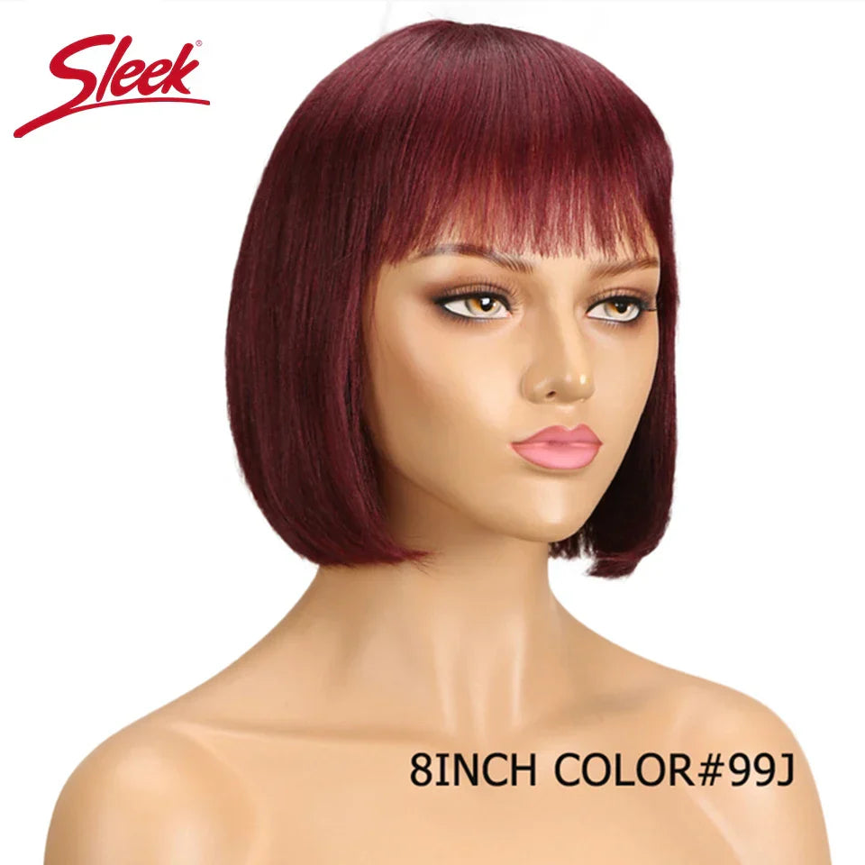 Sleek Short Bob Wigs With Bang Brazilian Straight