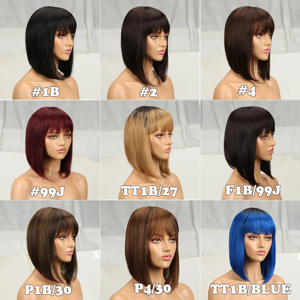 Sleek Short Bob Wigs With Bang Brazilian Straight