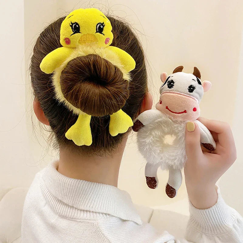 2pcs Plush Animal Scrunchie Set Elastic Hair tie