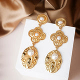 Vintage Leaves Earrings Heavy Metal Gold Studs Tassel